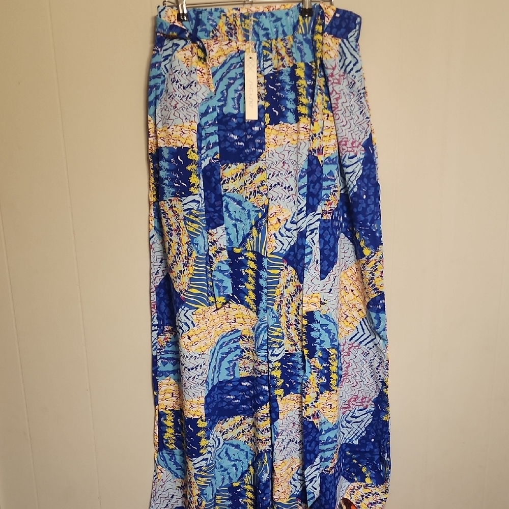 She + Sky Blue and Yellow Wide Leg Pants